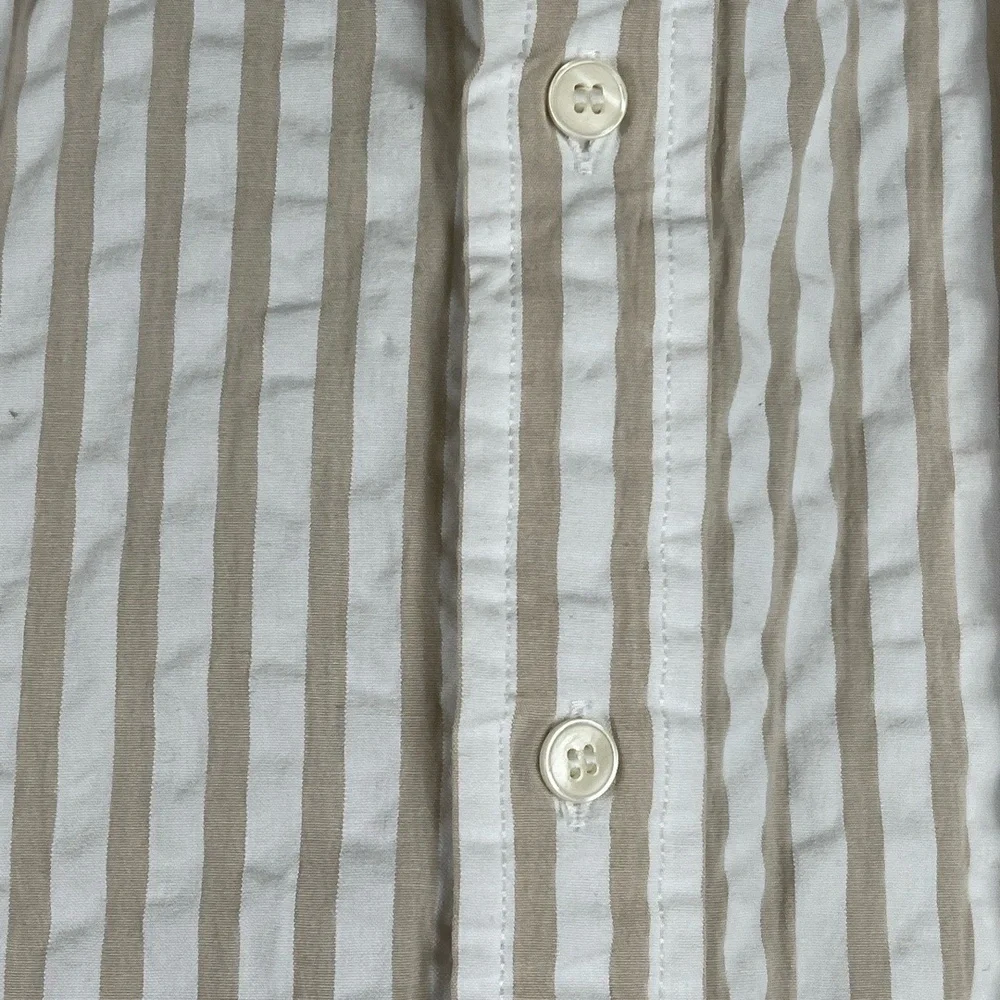 Banana Republic Shirt Medium Khaki White‎ Seersucker Camp Shirt Coastal Preppy